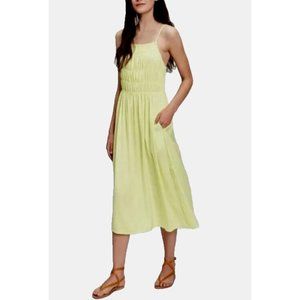 GAP NWT XX-Large Neon Yellow Smocked Top Unlined Satin Sundress w/ Pockets &Slit